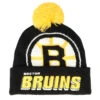 Boston Bruins Punch Out Knit Black Pom - Mitchell & Ness