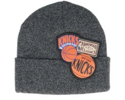 New York Knicks XL Logo Patch Knit Heather Black Cuff - Mitchell & Ness