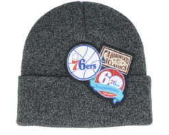 Philadelphia 76ers XL Logo Patch Knit Heather Black Cuff - Mitchell & Ness