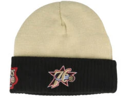 Philadelphia 76ers Side Patch Knit Off White/Black Cuff - Mitchell & Ness