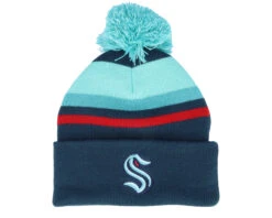 Seattle Kraken Stripe Knit Navy/Teal Pom - Mitchell & Ness
