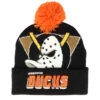 Anaheim Ducks Punch Out Knit Black Pom - Mitchell & Ness