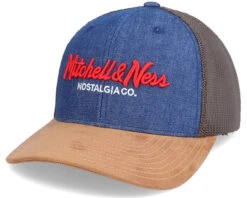 Hatstore Exclusive X Pinscript Denim Suede Trucker - Mitchell & Ness