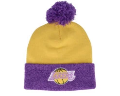 Los Angeles Lakers Two Tone Pom Beanie Yellow/Purple Pom - Mitchell & Ness